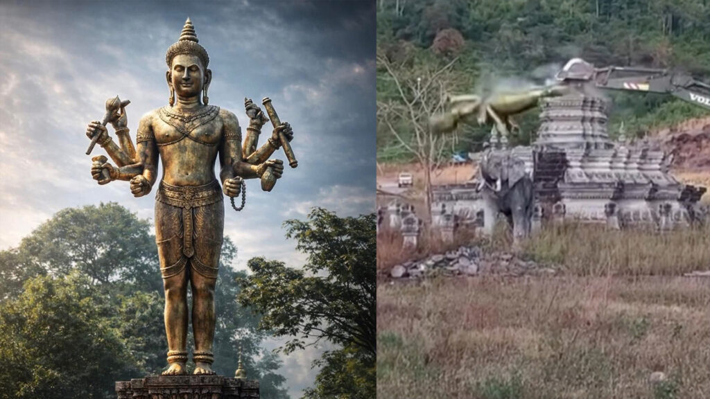 A Hindu statue has been topped down